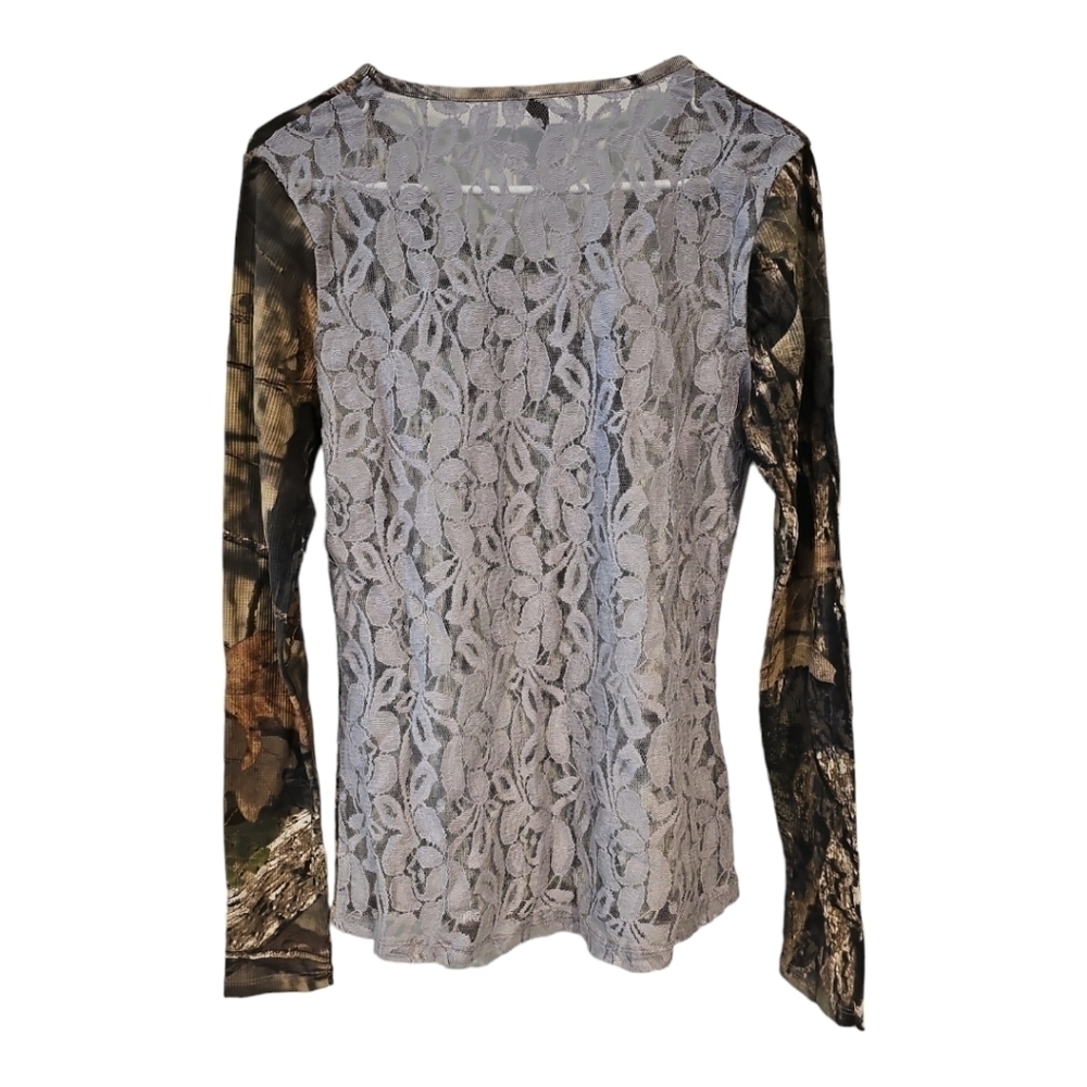 GIRLS WITH GUNS camo print lace top mossy oak country tee top shirt sz S… - Picture 4 of 14